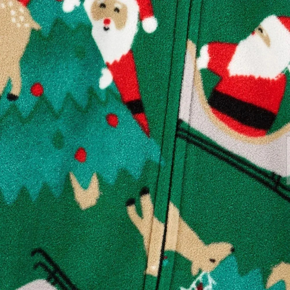NWT Carter's zip up fleece footed Christmas santa green pajamas